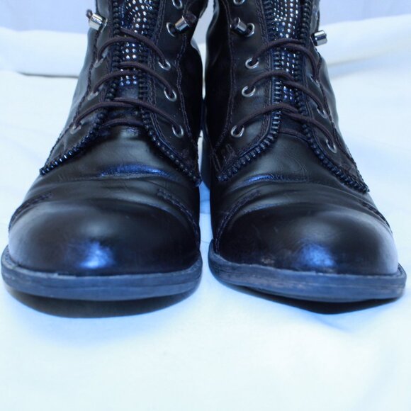 Report Size 8.5 Brown Faux Leather Lace Up Embellished NYLES Cap Toe Combat Boot - Picture 13 of 13